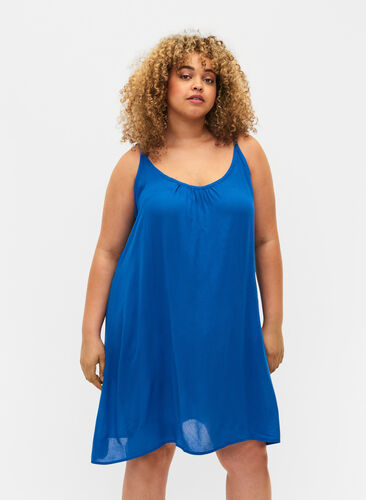 Zizzi Jednokolorowa sukienka z wiskozy na ramiaczkach, Victoria blue, Model image number 0