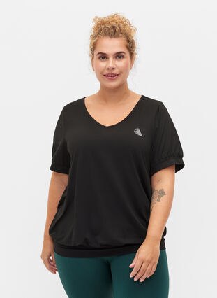 Zizzi Plain workout t-shirt with v-neck, Black, Model image number 0