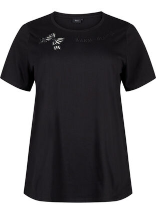 Zizzi T-shirt z bawelny organicznej z kokardka, Black, Packshot image number 0