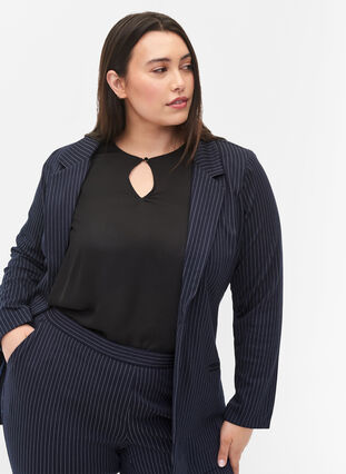 Zizzi Pinstripe blazer with button closure, Navy Stripe, Model image number 2