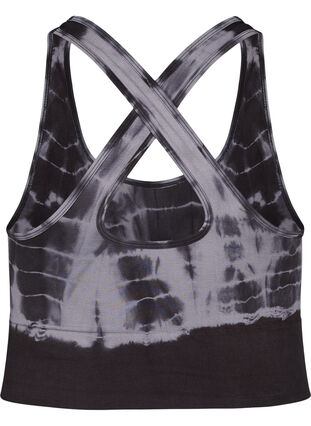 Zizzi Seamless sports bra with crossed back, Black Tie Dye, Packshot image number 1