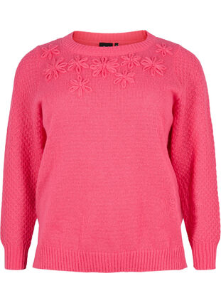 Zizzi Knitted jumper with flower details, Hot Pink, Packshot image number 0