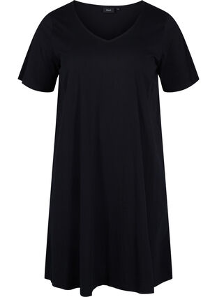 Zizzi Short-sleeved cotton dress with a-shape, Black, Packshot image number 0