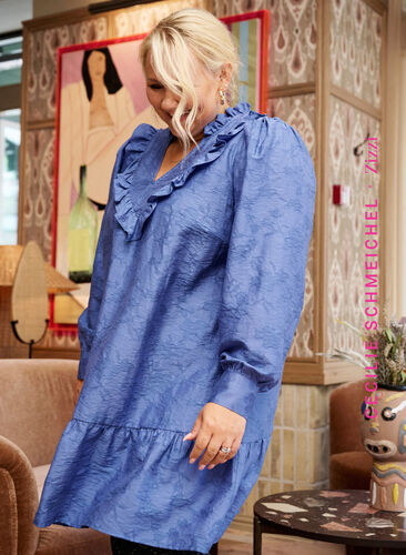 Zizzi Sukienka z lyocellu (TENCEL™) z falbanami, Colony Blue, Image image number 0