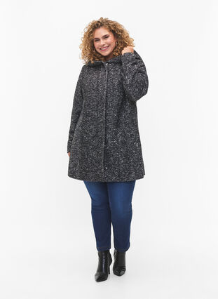 Zizzi Plaszcz bouclé z domieszka welny, Black Mel., Model image number 2