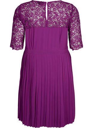 Zizzi Short sleeve dress with lace top, Grape Juice, Packshot image number 1