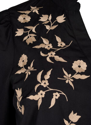 Zizzi Bluzka koszulowa z haftowanymi kwiatami i rekawami 3/4, Black W. Beige Emb. , Packshot image number 3