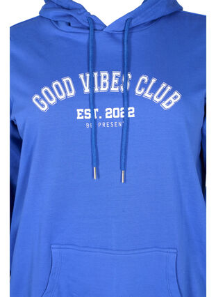 Zizzi Sweatshirt with text print and hood, Dazzling Blue, Packshot image number 2