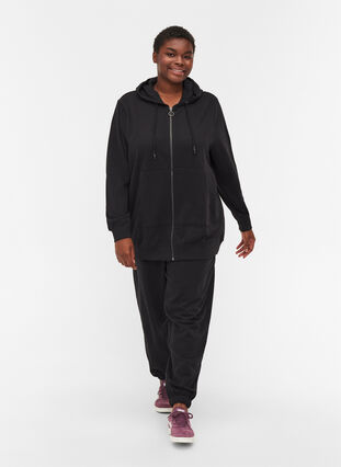 Zizzi Sweat cardigan with hood and pocket, Black, Model image number 2