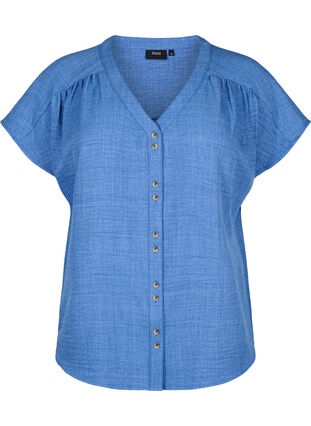 Zizzi Bluzka koszulowa z dekoltem w szpic i krótkimi rekawami, Riverside, Packshot image number 0
