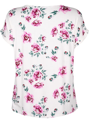 Zizzi Kwiatowa bluzka z wiskozy z krótkim rekawem, White Pink AOP, Packshot image number 1