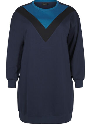 Zizzi Dluga bluza dresowa w kolorowe bloki, Navy B. Color Block, Packshot image number 0