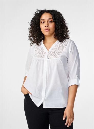 Zizzi FLASH – koszula z szydelkowym detalem, Bright White, Model image number 0