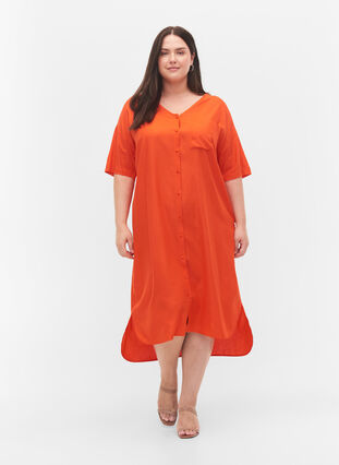 Zizzi Wiskozowa szmizjerka z krótkimi rekawami, Mandarin Red, Model image number 2