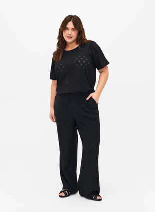 Zizzi Luzne spodnie z azurowym wzorem, Black, Model image number 0