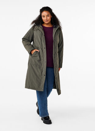 Zizzi Kurtka typu parka z kapturem i regulowana talia, Black Olive, Model image number 3