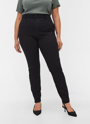 Zizzi Super high-waisted Bea jeans, Black, Model image number 2