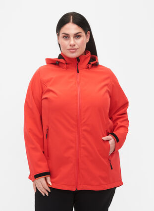 Zizzi 	 Softshell jacket with detachable hood, Poppy Red, Model image number 0