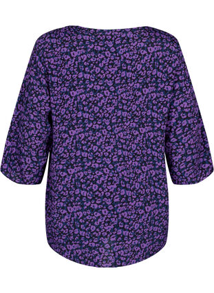 Zizzi Bluzka z wiskozy z rekawem 3/4, Purple Leo AOP, Packshot image number 1