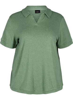 Zizzi Marled blouse with collar and 2/4 sleeves, Green Melange, Packshot image number 0