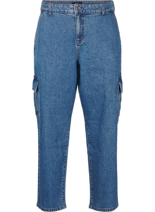 Zizzi Jeansy cargo z wysokim stanem, Blue Denim, Packshot image number 0