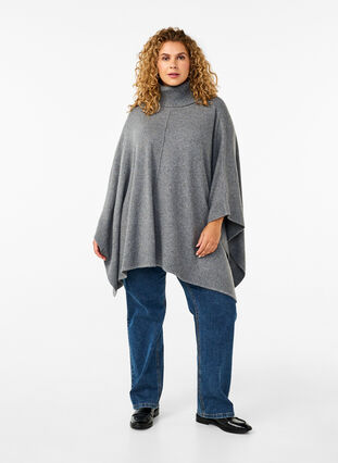 Zizzi Poncho z golfem, Medium Grey Melange, Model image number 2