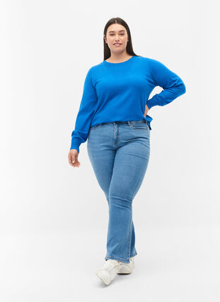 Zizzi Plain coloured knitted jumper with rib details, Skydiver Mel., Model image number 2