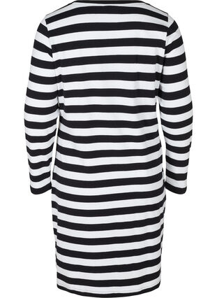 Zizzi Striped cotton dress with long sleeves , Black w. White, Packshot image number 1