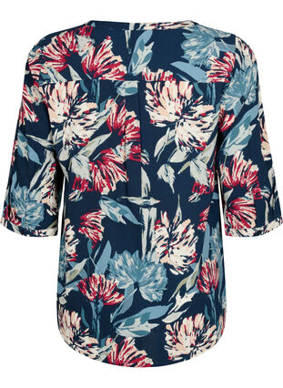 Zizzi Bluzka w kwiaty z rekawami 3/4, Navy Flower, Packshot image number 1