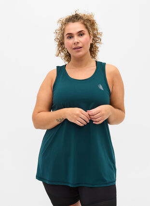 Zizzi Jednokolorowy sportowy top z okraglym dekoltem, Deep Teal, Model image number 0