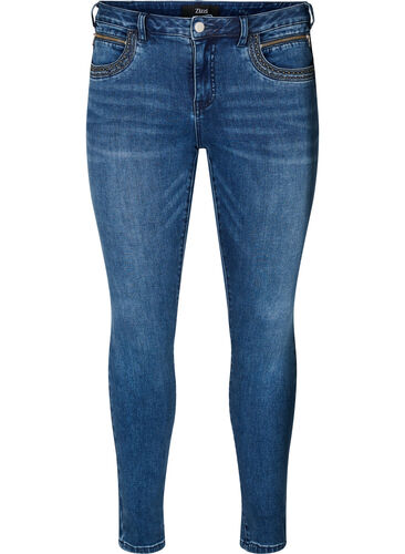 Zizzi Bardzo waskie jeansy Sanna z cwiekami, Blue Denim, Packshot image number 0