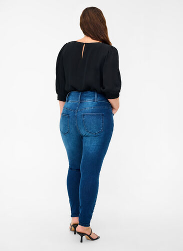 Zizzi Super slim Bea jeans with extra high waist, Blue denim, Model image number 1