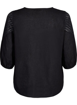 Zizzi Bluzka z mieszanki bawelny z lnem i szydelkowymi detalami, Black, Packshot image number 1