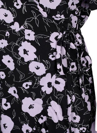 Kopertowa sukienka z nadrukiem i krótkim rekawem, Black Flower AOP, Packshot image number 3