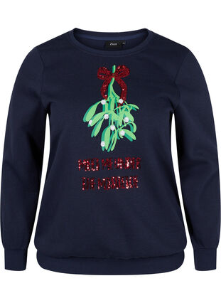 Zizzi Christmas jumper, Night Sky Mistletoe, Packshot image number 0