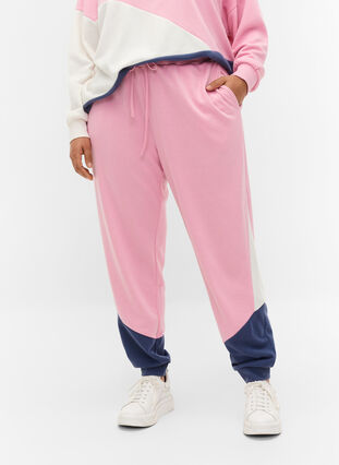 Zizzi Sweatpants with colour block, C. Pink C. Blocking, Model image number 3