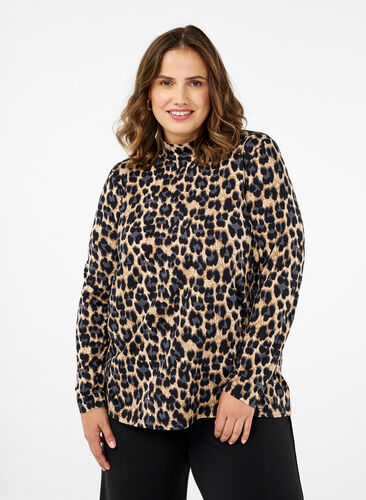 Zizzi Flash - Bluzka golf z dlugim rekawem, Leopard Print , Model image number 0