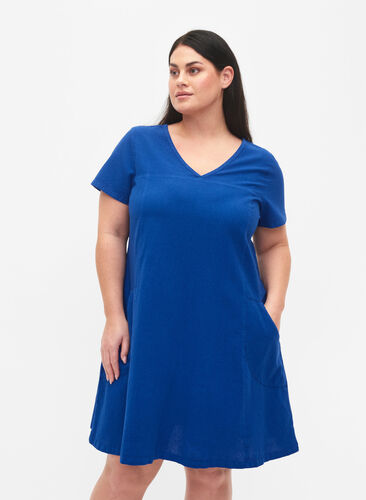 Zizzi Short-sleeved cotton dress, Surf the web, Model image number 0