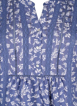 Krótka, trapezowa sukienka z wiskozy z koronkowym wykonczeniem, M. Blue Flower AOP, Packshot image number 2