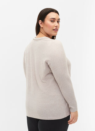 Zizzi Top with v-neck and long sleeves, Natural Mel., Model image number 1