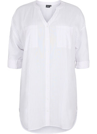 Zizzi Striped tunic with v neck and buttons, Lavender Stripe, Packshot image number 0