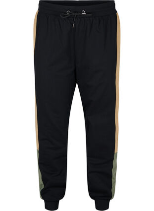 Zizzi Sweatpants with track details, Black/Camel, Packshot image number 0