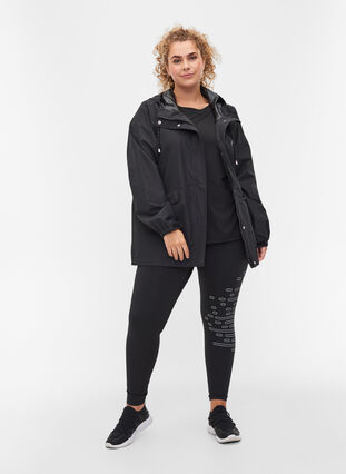 Zizzi Sporty hooded rain jacket with pockets, Black, Model image number 2