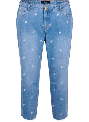 Zizzi Jeansy Mille typu mom fit z sercami, Light blue denim, Packshot image number 0