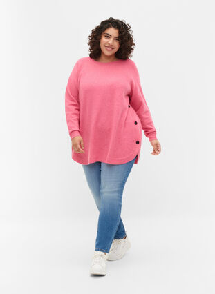 Zizzi Zapinany na guziki sweter z melanzowej dzianiny, Hot Pink White Mel., Model image number 2