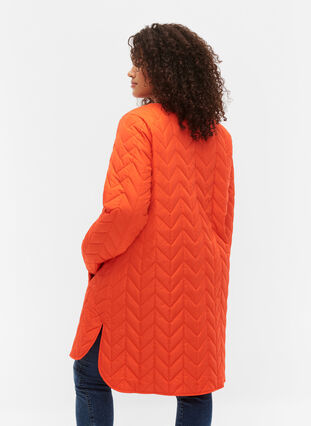 Zizzi Quilted jacket with buttons, Tangerine Tango, Model image number 1