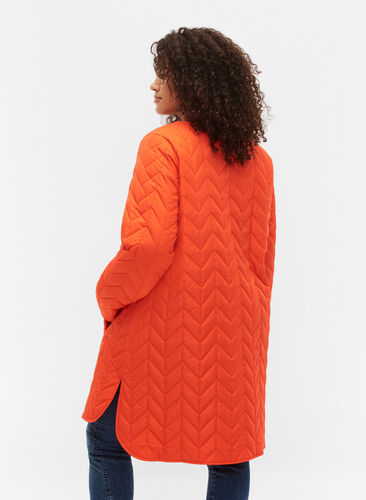 Zizzi Quilted jacket with buttons, Tangerine Tango, Model image number 1