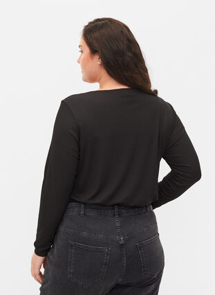 Zizzi Top with cut out detail and long sleeves, Black, Model image number 1