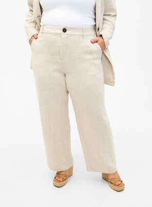 Zizzi Spodnie garniturowe z mieszanki materialów z lnem, Rainy Day, Model image number 2