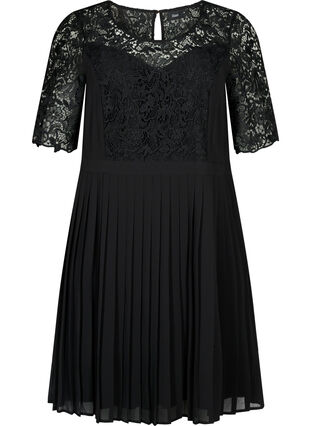 Zizzi Short sleeve dress with lace top, Black, Packshot image number 0